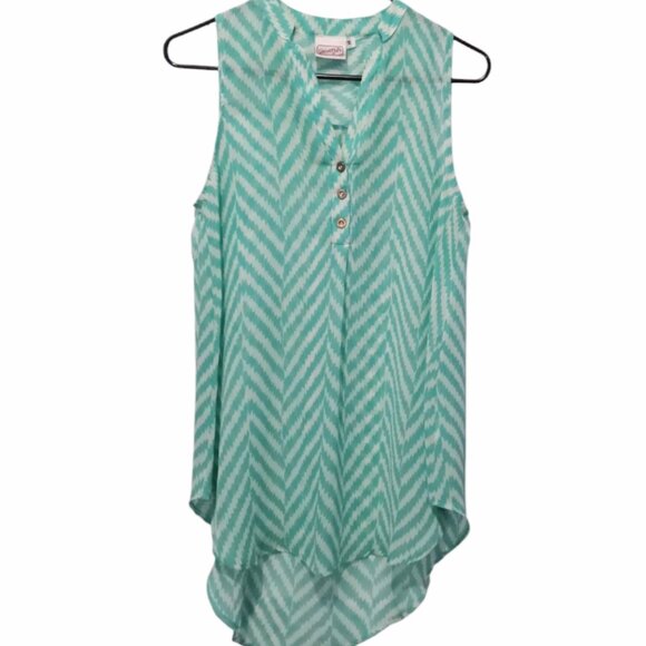 Women's Sleeveless Sheer Geometric Hi-Low Tank Top By Beverly's Size Medium - Picture 1 of 7